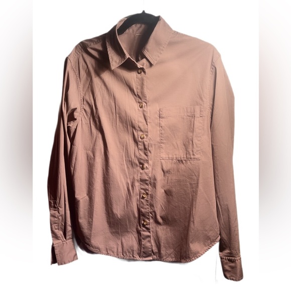 Lululemon Relaxed-Fit Casual Brown Tan Cotton-Blend Poplin Button-Down Shirt M - Picture 2 of 4